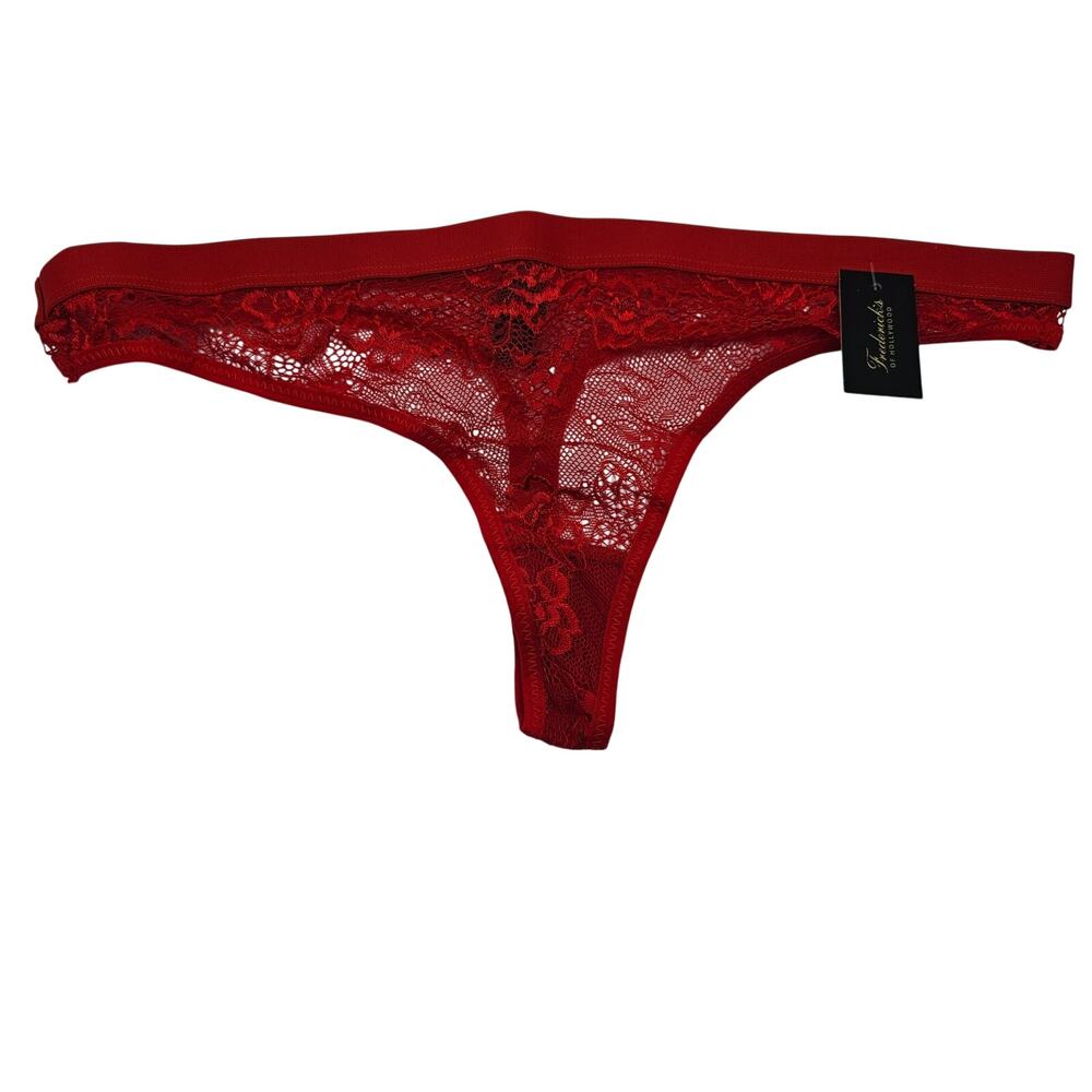 Frederick of Hollywood Womans size 1X Fern Lace Bikini Thong Panty Red NEW